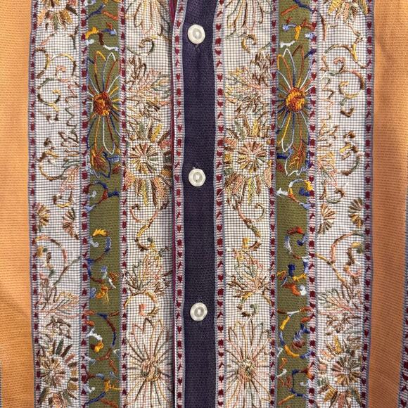 Robert Graham Floral Embroidered Cotton Silk Flip Cuff Multicolored Shirt Sz XL - Picture 2 of 8